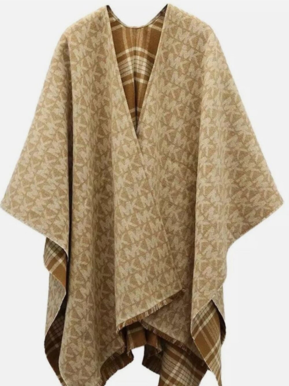 MK Plaid Reversible Ruana Logo One Size - Picture 3 of 6